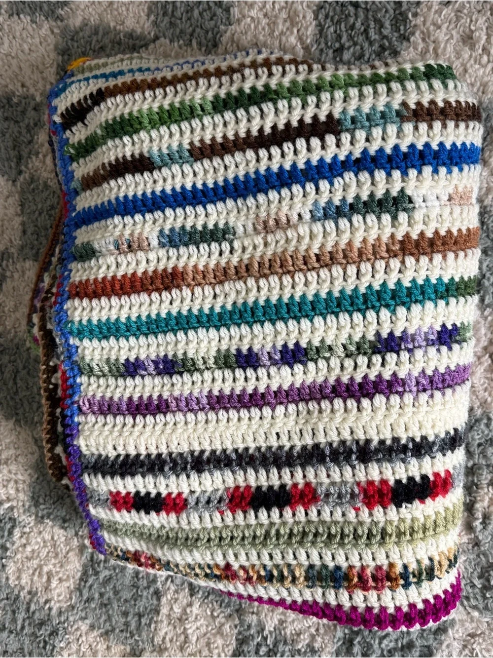 VTG Handmade Crochet Granny Square Afghan Blanket Throw Multi Color Boho Retro